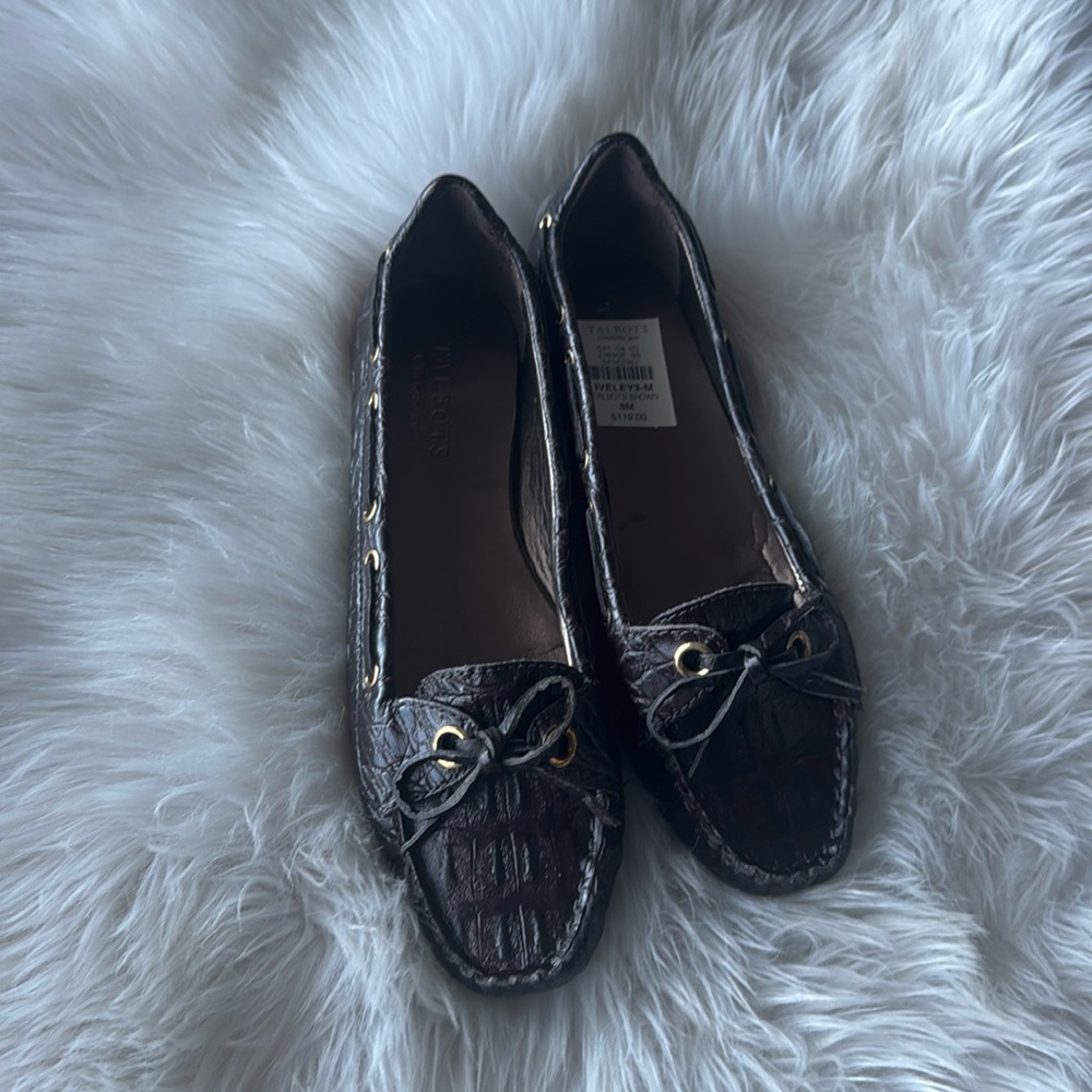 Talbots brown faux croc loafers